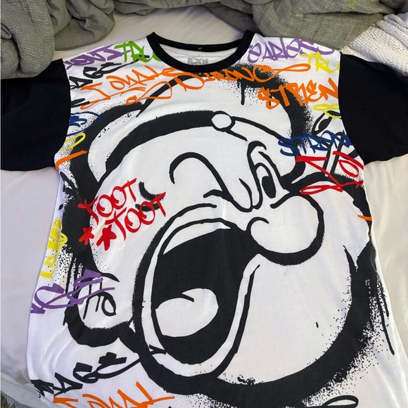 Graffiti Style Kids Tee with Cartoon Print - Picture 1 of 7